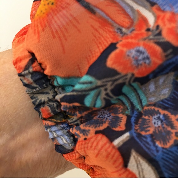 Blouse. Rich blue and coral. Size L/XL - Picture 3 of 3